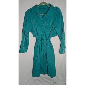 Amanda Smith Petites VTG Womens Long Trench Coat Rain Jacket Sz 6P Turquoise 80s